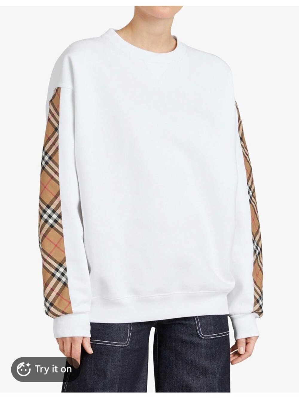Burberry Vintage Check Cotton Sweatshirt Womens 2XL White Off Luxury Old Money